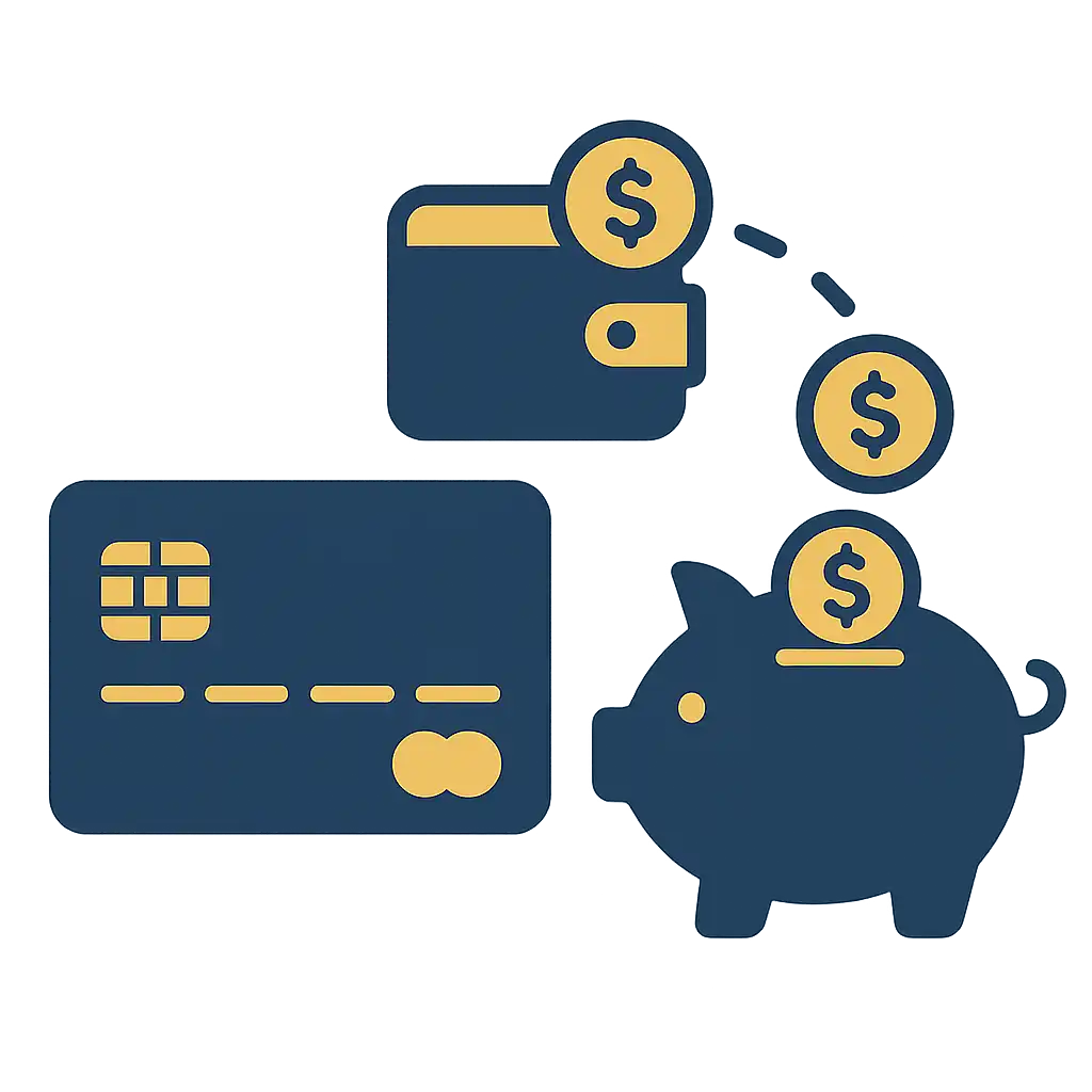 Credit card and wallet icons representing a fast casino deposit