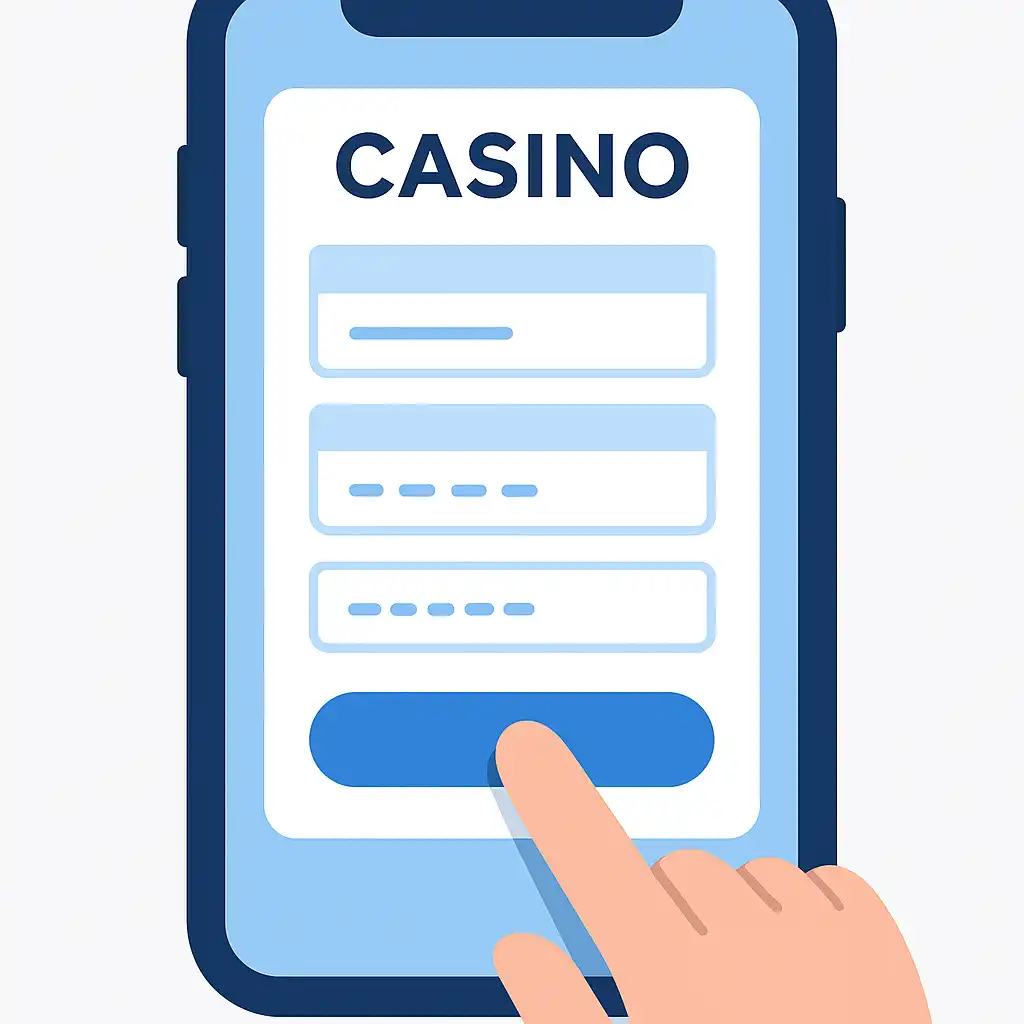 Hand filling out a quick casino registration form on a phone